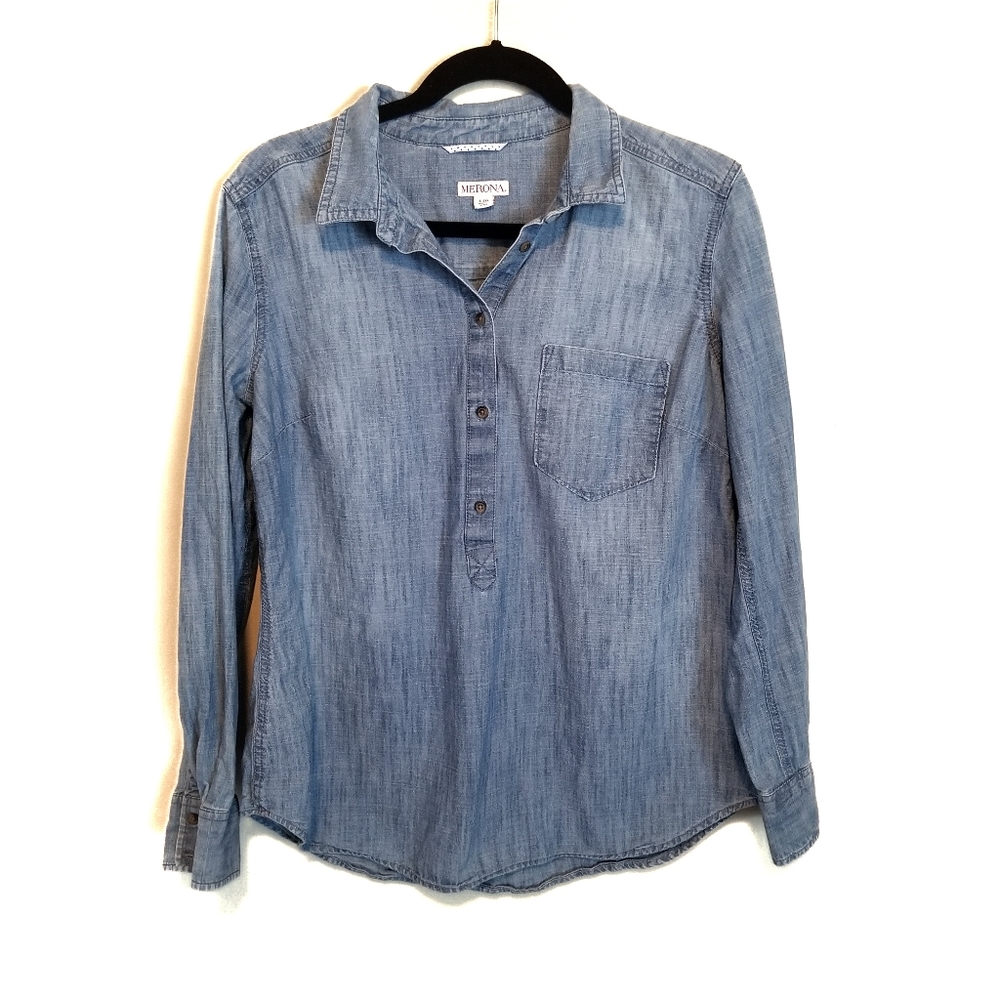 Merona Chambray Long Sleeve Pullover Top